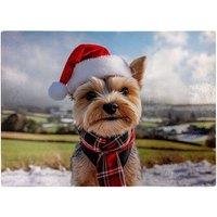 Warren Reed - Designer Snowy Christmas Yorkshire Terrier Glass Chopping Board
