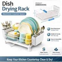 ATEK Dish Drainer Rack Space Saving Dish Drainer, Dish Racks for Kitchen in White