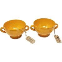 Verano Spanish Ceramics Selena Glazed Hand Dipped Kitchen Dining Set of 2 Soup Bowls (H) 9.5cm x (W) 14cm in Orange