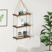 Nordara Rustic Hanging Rope Floating Wall Shelves Living Room Kitchen in Brown