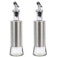 EONLION 2Pcs Stainless Steel 300ml Oil Vinegar Sauce Dispenser Bottle in Silver