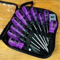 Nordara Magnetic Screwdriver Set | 10 Pcs with Case & Magnetiser Tool in Purple