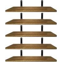 SPETLEK 5 Piece Rustic Floating Shelves Wall Mounted Wooden Display in Brown