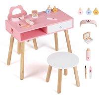 CASART Kids Makeup & Manicure Set Pretend Nail Salon Playset w/Chair & Stool in Pink