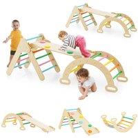 CASART 3 in 1 Kids Climbing Frame Wooden Climber Toys Set w/ Arch & Ramp