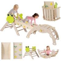 Costway 7-in-1 Toddler Climbing Set w/Ramp & Arch Wooden Playground Jungle Gym in Natural