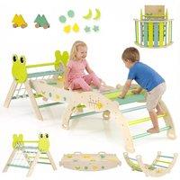 Costway 8-in-1 Kids Climbing Toys w/Arch & Ramp Wooden Playground Jungle Gym in Green
