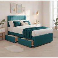 Bed Time UK Luxe Divan Bed Memory Foam Mattress 20in Headboard 2 Drawer Storage in Teal | Size: Super King