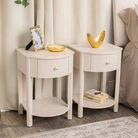Melody Maison Pair Of Reeded One Drawer Bedside Table - Willow Taupe Grey Range