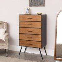 Melody Maison Mid-Century Modern Wooden & Black 5 Drawer Tallboy Chest Of Drawers - Ludlow Range