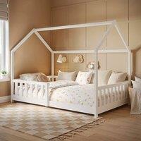 Flair Explorer Small Double Play House Floor Bed with Rails Wooden White