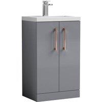 Balterley Bathroom Vanity Basin Unit, Copper Handles, 500mm, Satin Grey