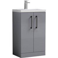 Balterley Bathroom Vanity Basin Unit, Black Handles, 500mm, Satin Grey
