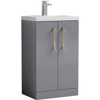 Balterley Bathroom Vanity Basin Unit, Brushed Brass Handles, 500mm, Satin Grey
