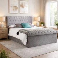 Aspire Mayfair Chesterfield Sleigh Ottoman Velvet Bed Frame in Grey | Size: Super King