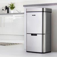 Cooks Professional Recycling Sensor Bin 75L with Dual Compartments & Food Caddy in Silver