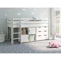 Noomi Nora Solid Wood Mid Sleeper Storage Cabin Bed in White | Size: EU Single