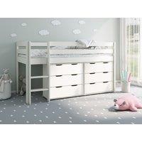 Noomi Nora Solid Wood Mid Sleeper 6 Drawer Storage Cabin Bed in White | Size: EU Single