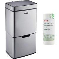 Cooks Professional Recycling Sensor Bin 75L with 25 Biodegradable Bin Bags in Silver