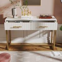 Merax White Fluted Console Table with Two Drawers