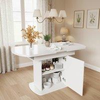BTM Extendable oval dining table with storage, modern minimalist design in White