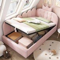 BTM 3ft Single Daybed Upholstered Sofa Bed Hydraulic Storage Velvet in Pink