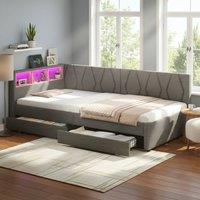 BTM Single Daybed with Storage Drawers, LED & Charging Station in Grey