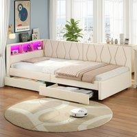 BTM Single Daybed with Storage Drawers, LED & Charging Station in Beige