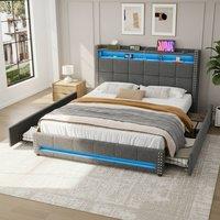 BTM Double Bed with 4 Drawers & LED Charging Headboard in Grey