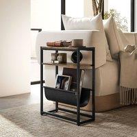 HOMCOM Narrow Side Table, End Table with 3-Tier Storage for Living Room in Brown
