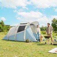 OUTSUNNY Inflatable Camping Tent w/ Air Pump, 2-3 Person Blow Up Tent, Blue in Light Blue