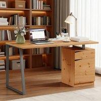 HOMCOM Computer Desk, Writing Table with Cabinet & Drawer, Natural