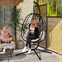 OUTSUNNY Garden Egg Chair Outdoor Hanging Swing Chair, Folding Basket, Grey