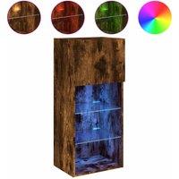 Berkfield Home TV Cabinet with LED Lights Smoked Oak 40.5x30x90 cm in Brown
