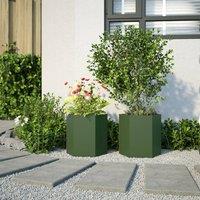 Berkfield Home Durable Garden Planter 2 pcs Olive Green Hexagon 46x40x45 cm Steel | Size: 46 x 40 x 45 cm