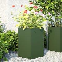 Berkfield Home Garden Planter 2 pcs Olive Green Hexagon 46x40x45 cm Steel | Size: 46 x 40 x 45 cm