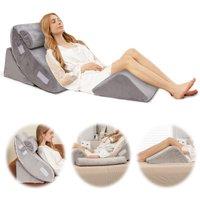Costway 4pcs Bed Wedge Pillow Set Adjustable Bed Wedge Memory Foam Pillow Washable Cover in Grey