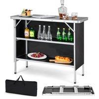 Costway Folding Camping Table Aluminum Portable Picnic Table 2-Tier Open Shelves W/ Bag in Black