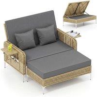 Costway 2PCS Patio Daybed Set PE Rattan Loveseat w/ Adjustable Backrest in Grey