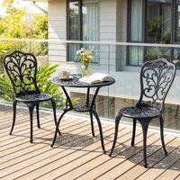 Costway 3PCS Patio Bistro Set Cast Aluminum Table & Chairs w/ Umbrella Hole in Black