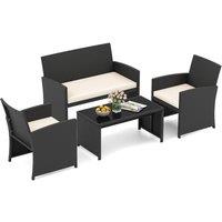 Costway 4PCS Patio Rattan Conversation Set Wicker Loveseat Armchairs w/Cushion