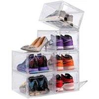 EONLION 6pcs Transparent Stackable Hard Plastic Shoe Storage Display Boxes in Clear