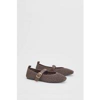 Oasis Women's Sally Woven Buckle Mary Jan Flat Ballet Pumps in Chocolate | Size: 8