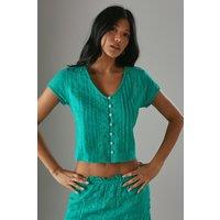 Warehouse Women's Cotton Dobby Trim Insert Boho Skirt in Green | Size: 10