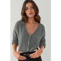 Hiccup Women's Ultra Soft V-neck Buttoned Dual-use Cardigan in Charcoal | Size: Large