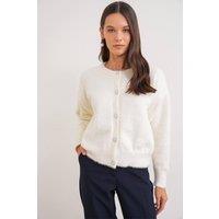 MixRay Women's Oversized Jacquard Button Cardigan in Ivory