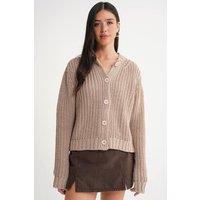 MixRay Women's Textured Ribbed Knit Cardigan with Buttons in Tan
