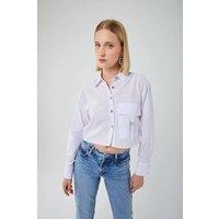 MixRay Women's Cropped Poplin Shirt with Pocket Detail in Off-White | Size: Large