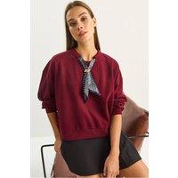 Bianco Lucci Women's Crew Neck Ribbed Sweatshirt with Scarf Accessory Detail in Burgundy | Size: Small
