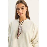 Bianco Lucci Women's Crew Neck Ribbed Sweatshirt with Scarf Accessory Detail in Beige | Size: Medium